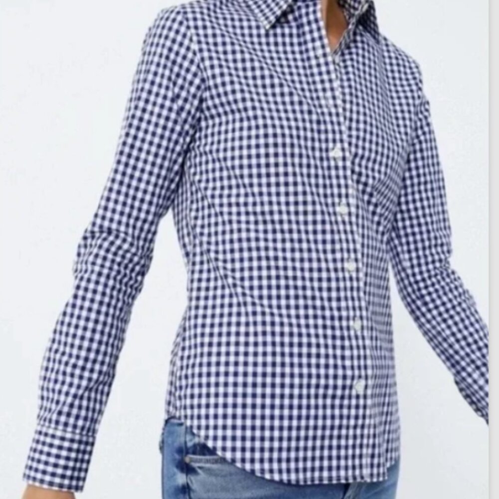 UNTUCKit Shirt Womens Blue White Gingham Check Belleza Button Up Size 2…